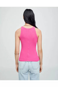 Back of the ribbed tank in fuchsia, available at west2westport.com