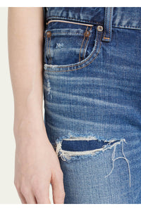 Close up of the distressing on our Moussy Vintage Swillburg Skinny Jeans, available at west2westport.com