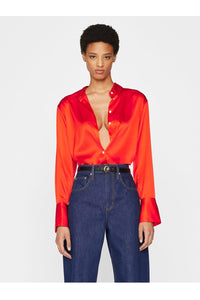 bright red silk blouse at west2westport.com