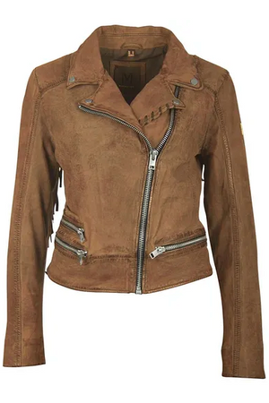 brown leather jacket with fringe at west2westport.com