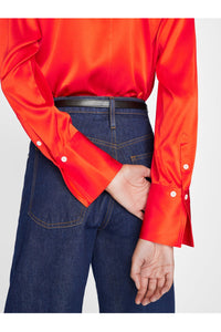 rear view details of the Frame red silk blouse at west2westport.com