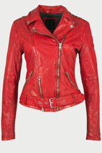 Load image into Gallery viewer, red leather moto jacket at west2westport.com