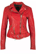Load image into Gallery viewer, red leather moto jacket at west2westport.com