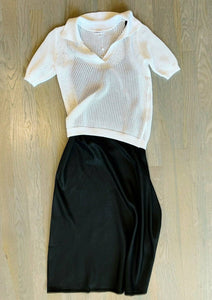 black slip dress with minnie rose mesh polo shirt at west2westport.com