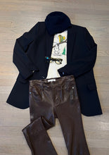 Load image into Gallery viewer, re/done skiing snoopy tee and frame leather pants with greyven blazer at west2westport.com